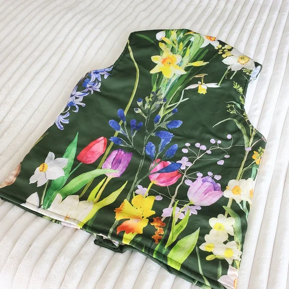 Floral Green Vest Wool And Cotton - Picture 2 of 9